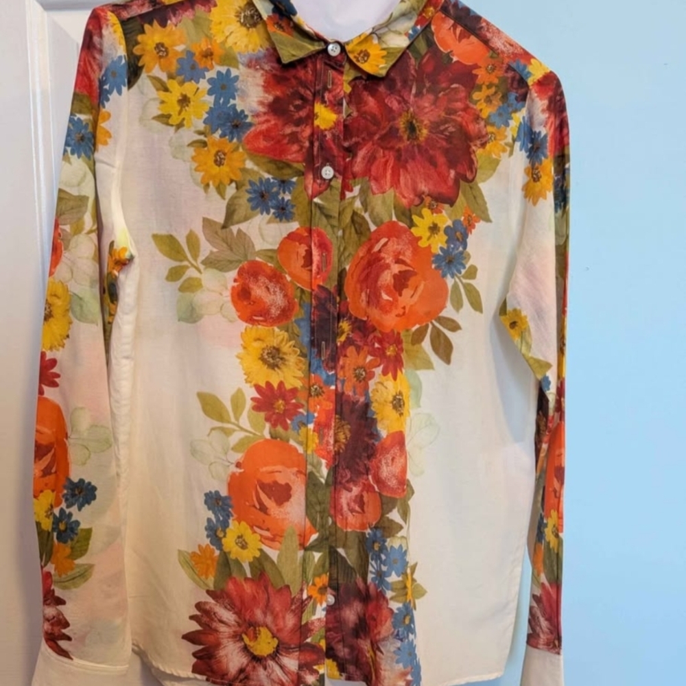 Sezane Cotton & Silk Floral Blouse
